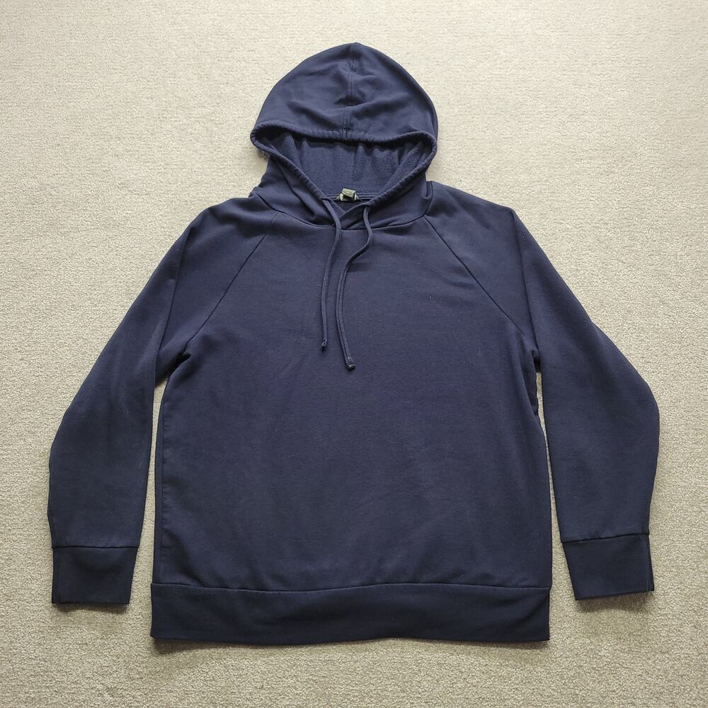 Eddie Bauer Womens Large Navy Blue Pullover Hoodie Sweatshirt Raglan Sleeve